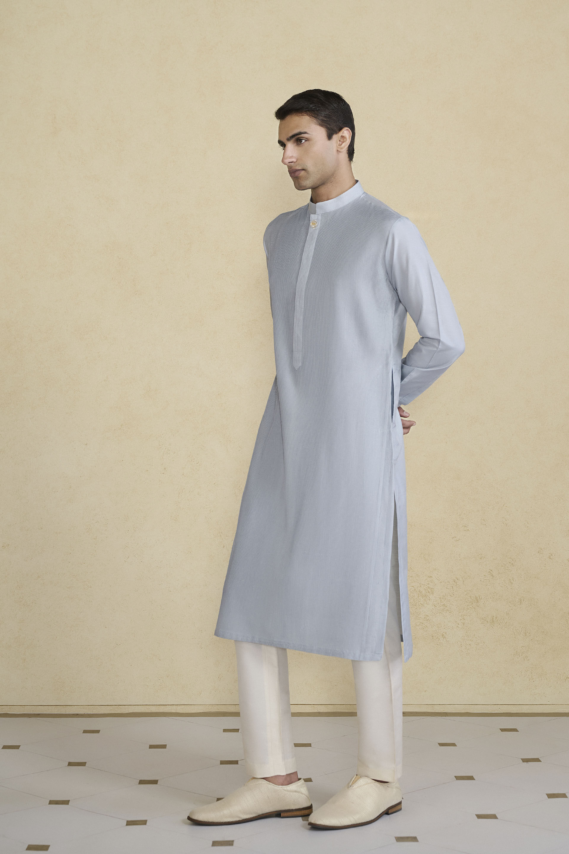 Samit Silk Kurta - Grey, Grey, image 3